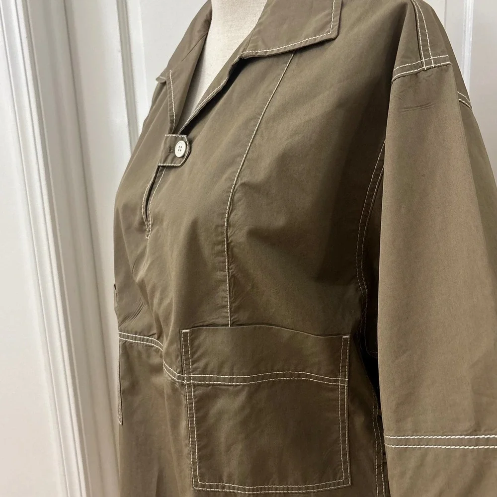 Tory Burch Boxy Cotton Shift Dress 12 Olive Green Utility Safari Gorpcore